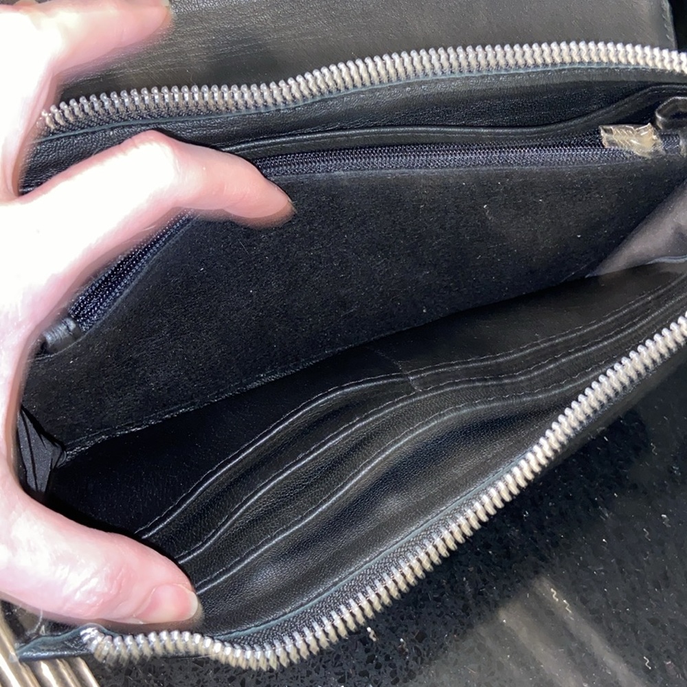 Black Pierced Leather Wallet Clutch with Silver Underlay & Hardware - Picture 9 of 12